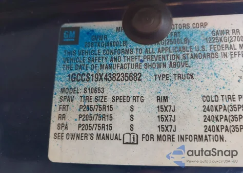 2003 Chevrolet S-10 Ls z USA, uszkodzony, nr VIN 1GCCS19X438235682